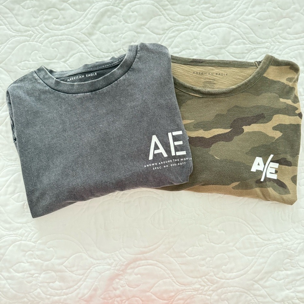 American Eagle Outfitters Gray & Camouflage Long Sleeve Cotton T-Shirts XXL EUC